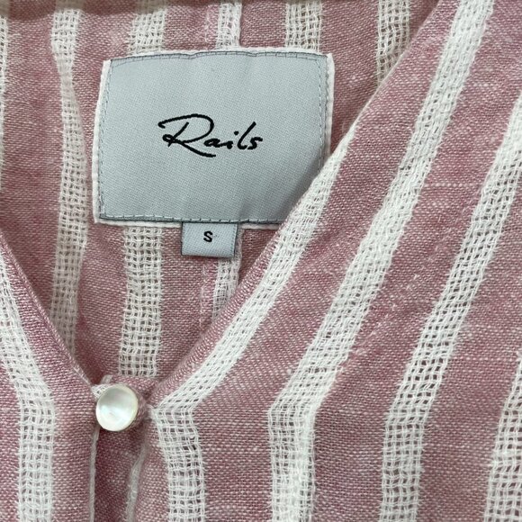 Rails Women's Size S Linen Blend Shirt Rose Striped Long Sleeve Front Tie - Picture 6 of 7